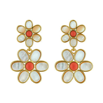 ASHA EAR Daisy Coral Double Drop Earrings